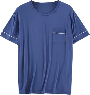 Mens Modal Cotton Lounge T-Shirt Short Sleeve Soft Lightweight Pajama Tops Round Neck Tee Top Loungewear