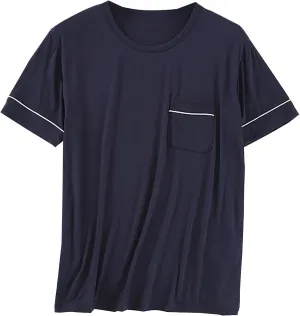 Mens Modal Cotton Lounge T-Shirt Short Sleeve Soft Lightweight Pajama Tops Round Neck Tee Top Loungewear