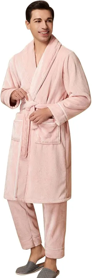 Men's Robe,Pure Cotton Robe for Men,Absorbent Bathrobe,Luxurious Fleece Terry Cloth Bathrobe with Shawl Collar