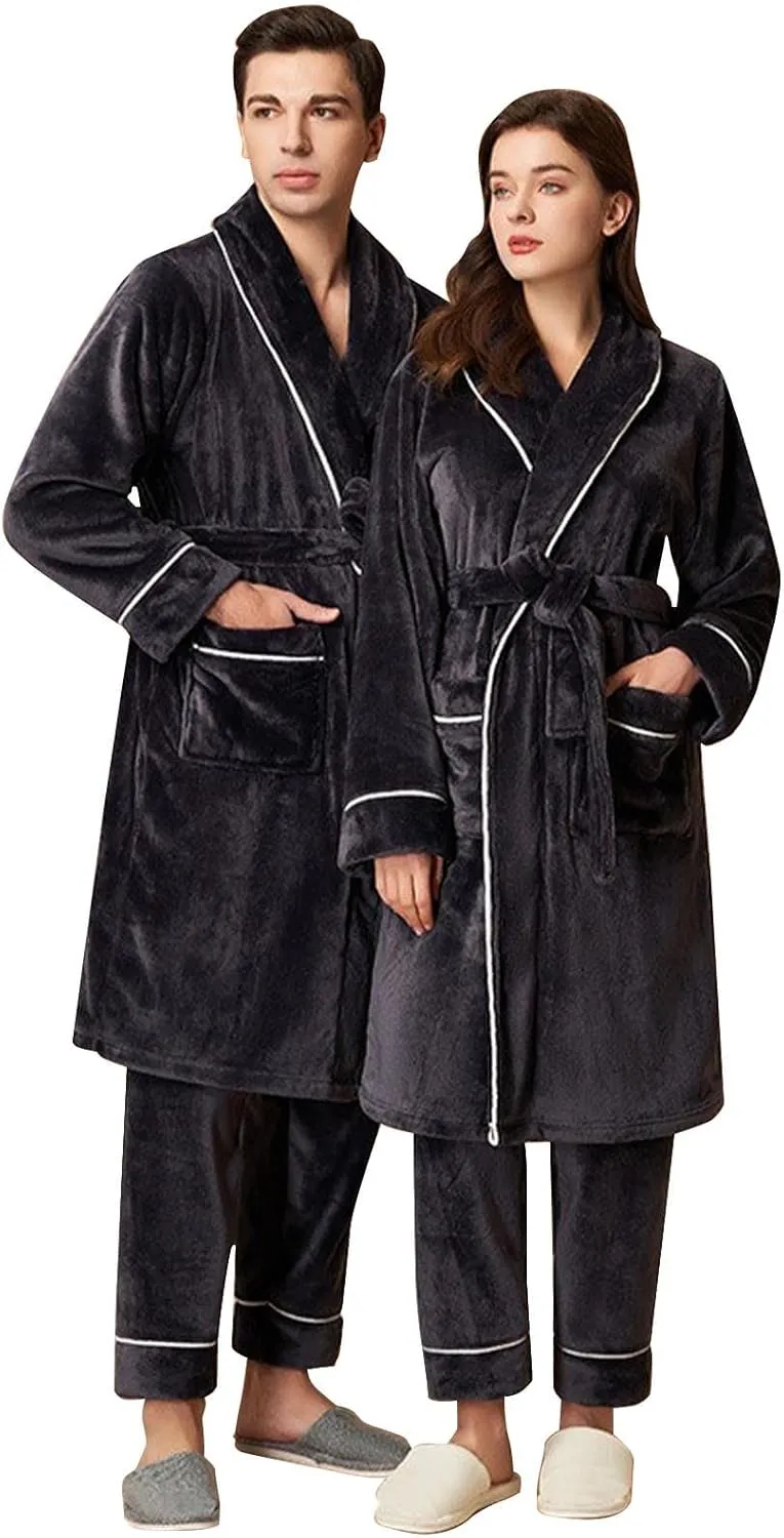 Men's Robe,Pure Cotton Robe for Men,Absorbent Bathrobe,Luxurious Fleece Terry Cloth Bathrobe with Shawl Collar
