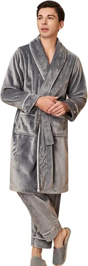 Men's Robe,Pure Cotton Robe for Men,Absorbent Bathrobe,Luxurious Fleece Terry Cloth Bathrobe with Shawl Collar