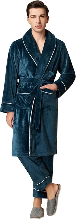 Men's Robe,Pure Cotton Robe for Men,Absorbent Bathrobe,Luxurious Fleece Terry Cloth Bathrobe with Shawl Collar