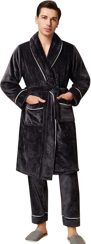 Men's Robe,Pure Cotton Robe for Men,Absorbent Bathrobe,Luxurious Fleece Terry Cloth Bathrobe with Shawl Collar