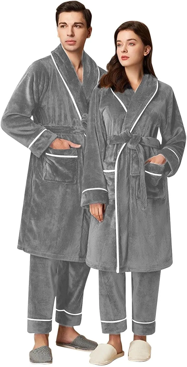 Men's Robe,Pure Cotton Robe for Men,Absorbent Bathrobe,Luxurious Fleece Terry Cloth Bathrobe with Shawl Collar