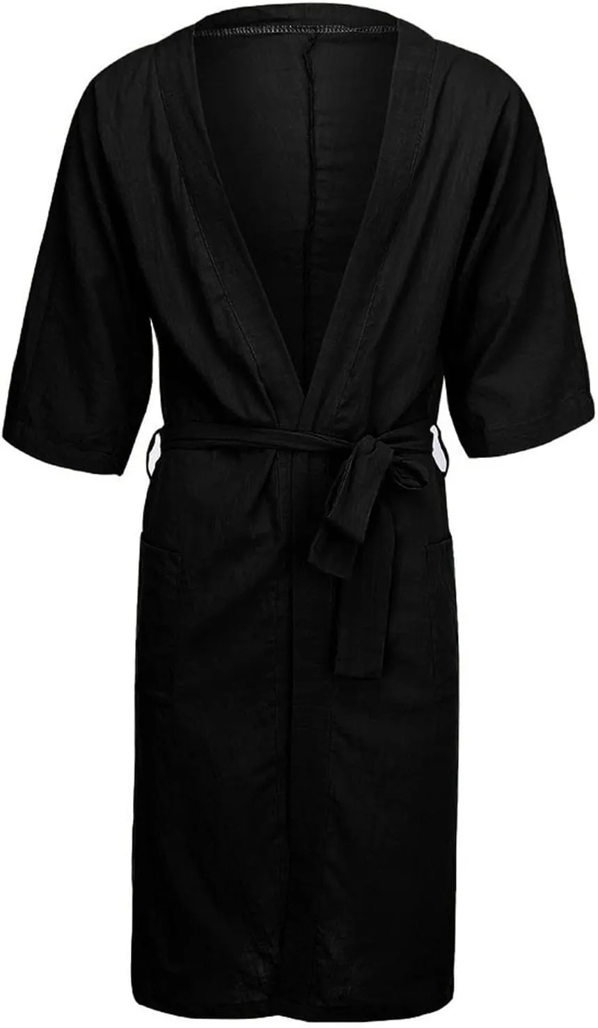 Mens Robes Cotton Long Plush Fleece Bath Robe Plaid Fleece Robe House Shower Robe Sleepwear Winter with 2 Pockets and Belt