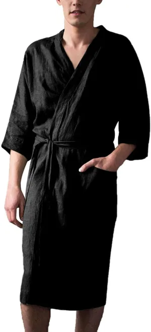 Mens Robes Cotton Long Plush Fleece Bath Robe Plaid Fleece Robe House Shower Robe Sleepwear Winter with 2 Pockets and Belt