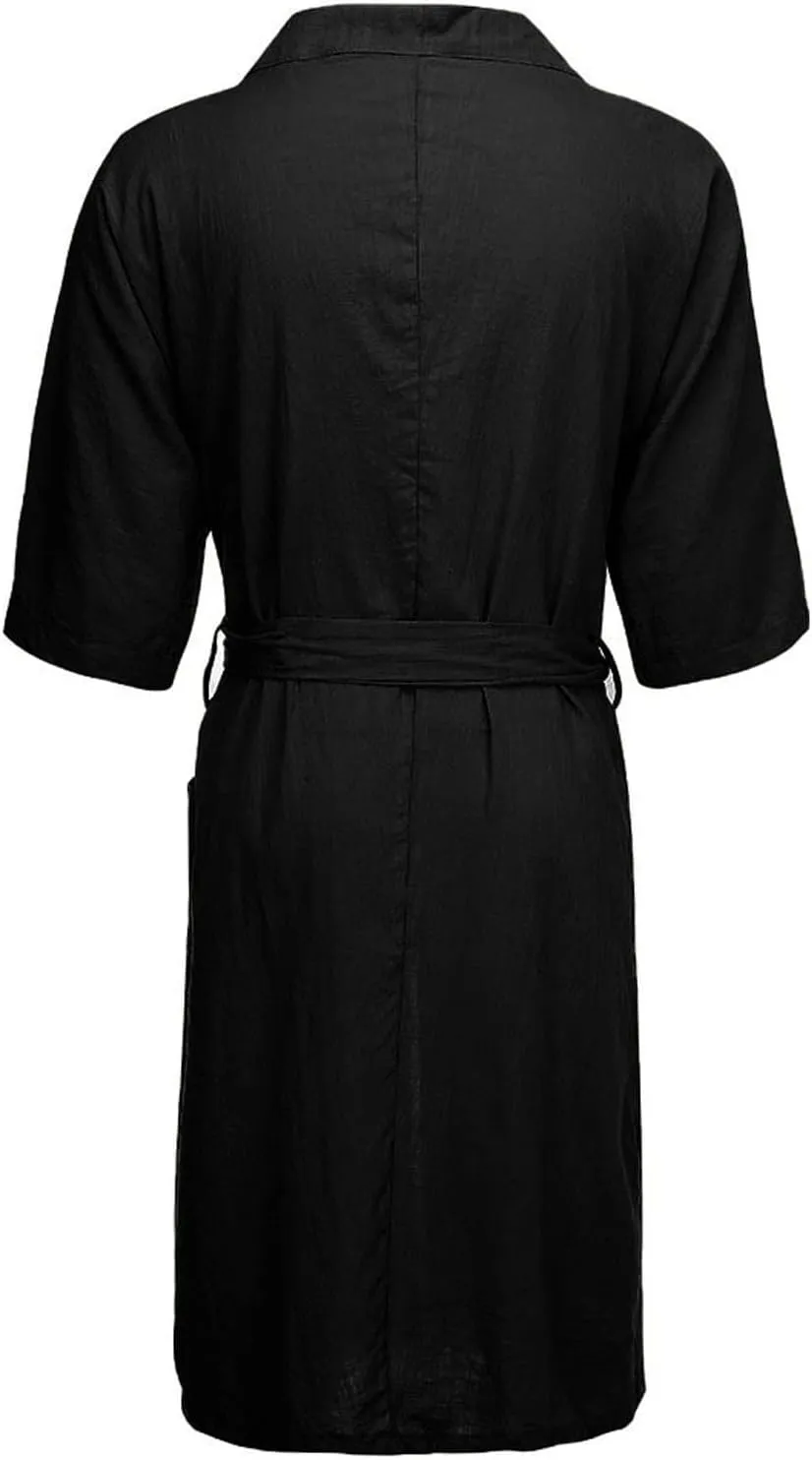 Mens Robes Cotton Long Plush Fleece Bath Robe Plaid Fleece Robe House Shower Robe Sleepwear Winter with 2 Pockets and Belt
