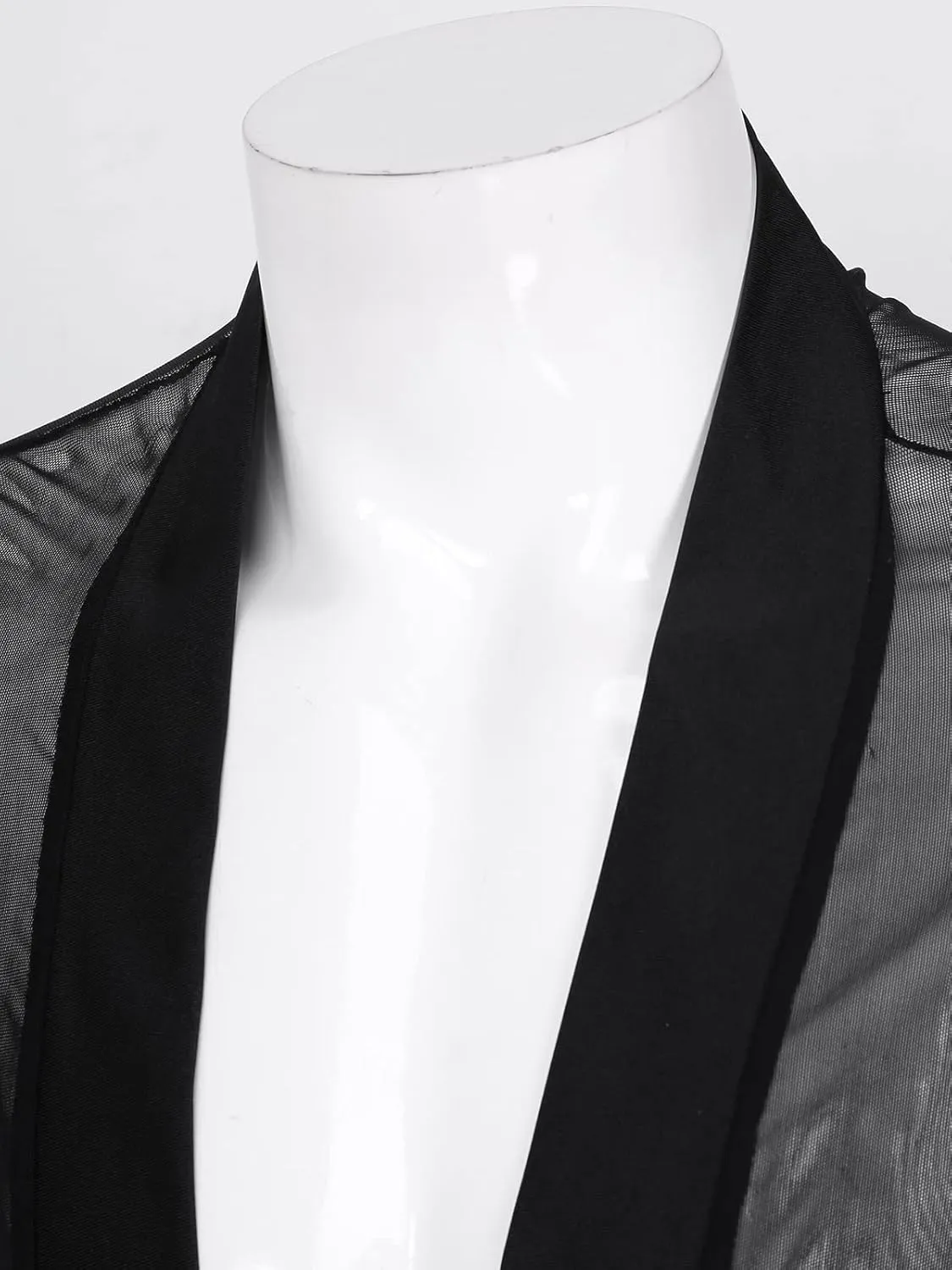 Men's Sheer Maxi Robe Open Cardigan Sexy Nightwear Home Daily Pajamas Sleepwear Long Sleeve See Through Robe