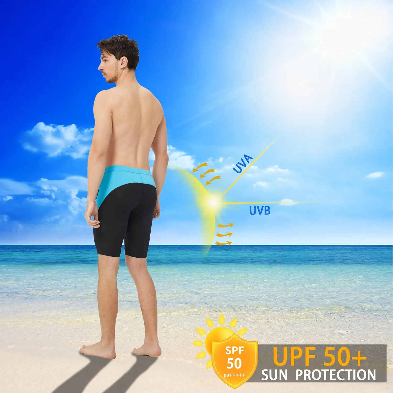 Men's Swim Jammers Competitive Athletic Swim Team Suit Training Endurance Racing Quick Dry Swimming Shorts UPF 50