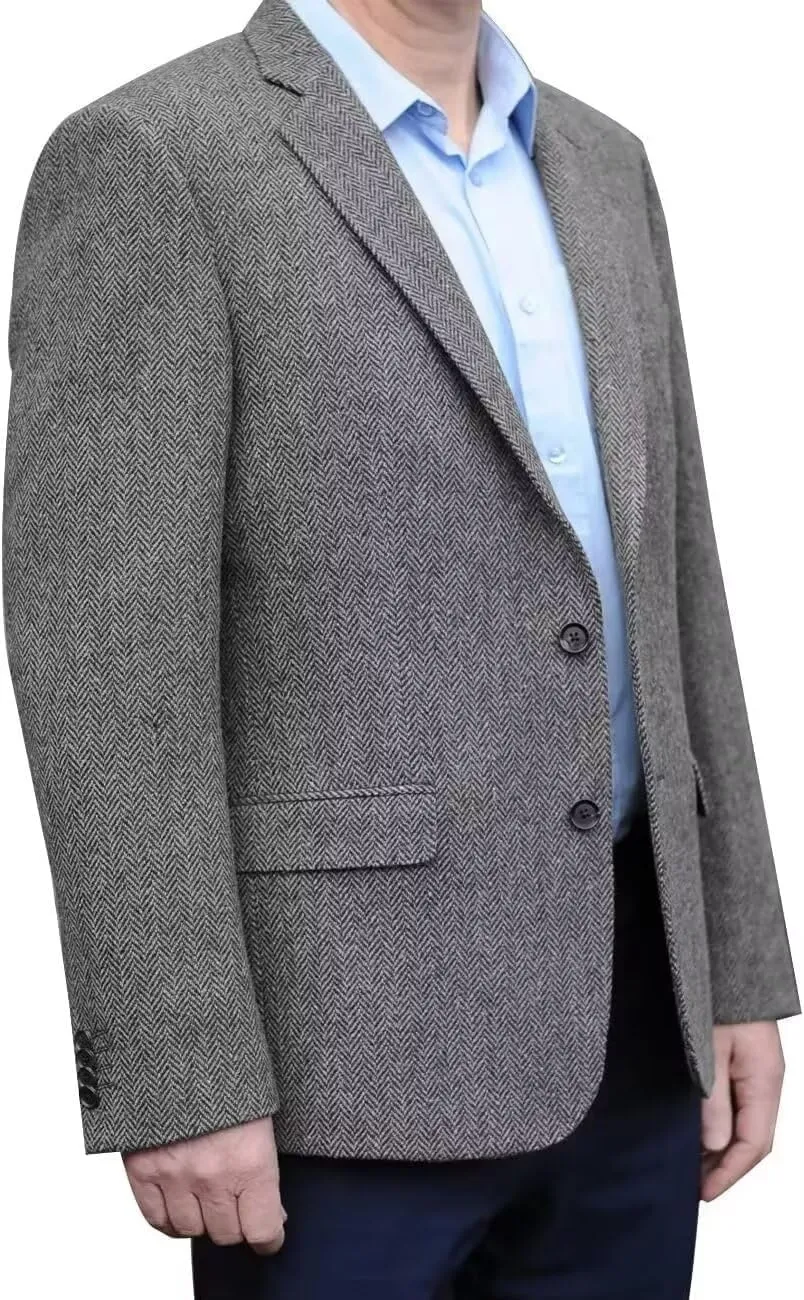 Men's Tweed Blazer Jacket 2 Button Lightweight Herringbone Casual Sport Coat Wedding Groomsmen Prom Jackets