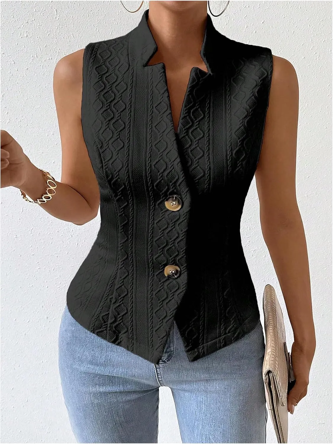 Milumia Women's Sleeveless Blazer Jackets Dressy Casual Lightweight Button Front Work Office Vest Tops