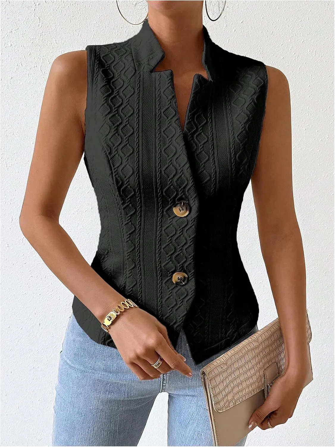 Milumia Women's Sleeveless Blazer Jackets Dressy Casual Lightweight Button Front Work Office Vest Tops