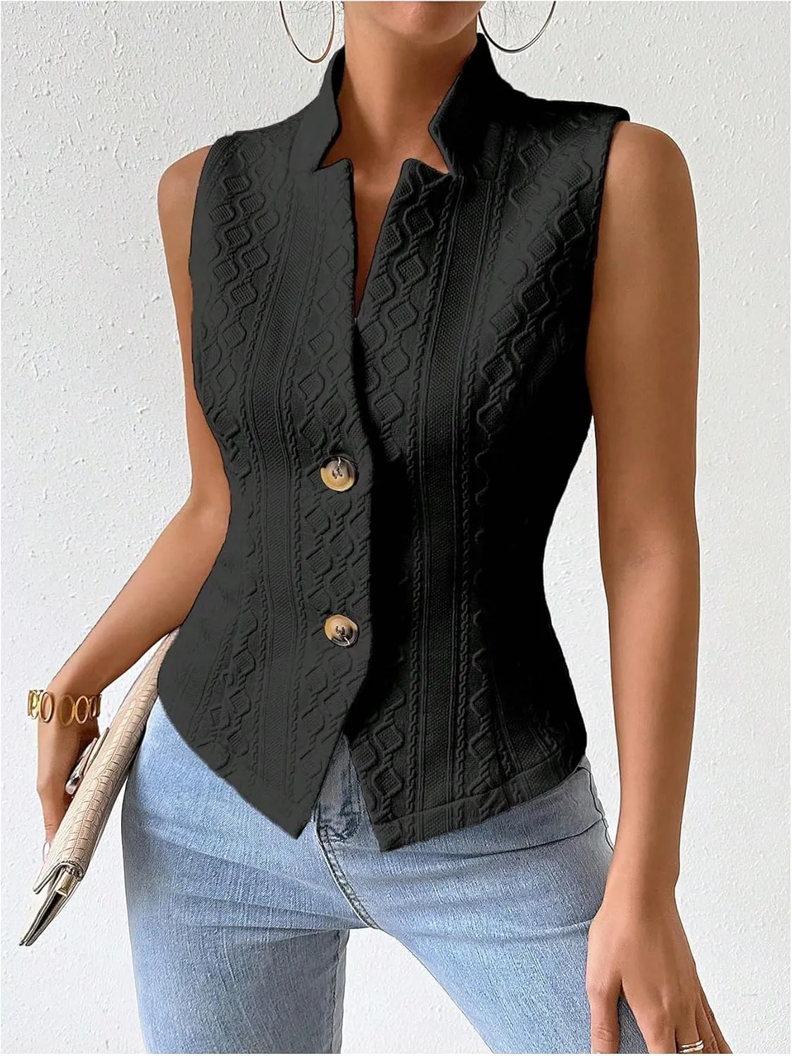 Milumia Women's Sleeveless Blazer Jackets Dressy Casual Lightweight Button Front Work Office Vest Tops