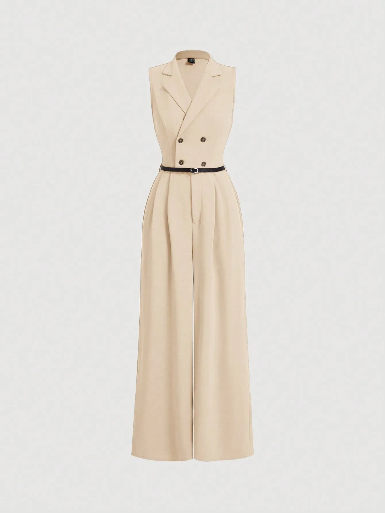 MOD Elegant Women's Khaki Jumpsuit With Blazer Collar