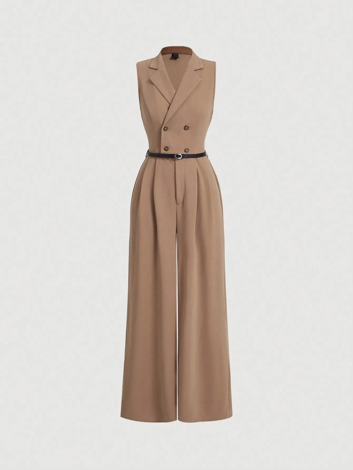 MOD Elegant Women's Khaki Jumpsuit With Blazer Collar