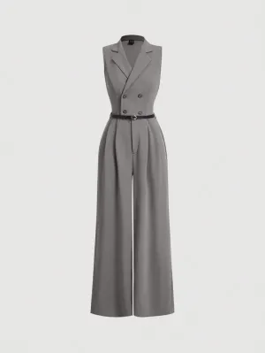 MOD Elegant Women's Khaki Jumpsuit With Blazer Collar