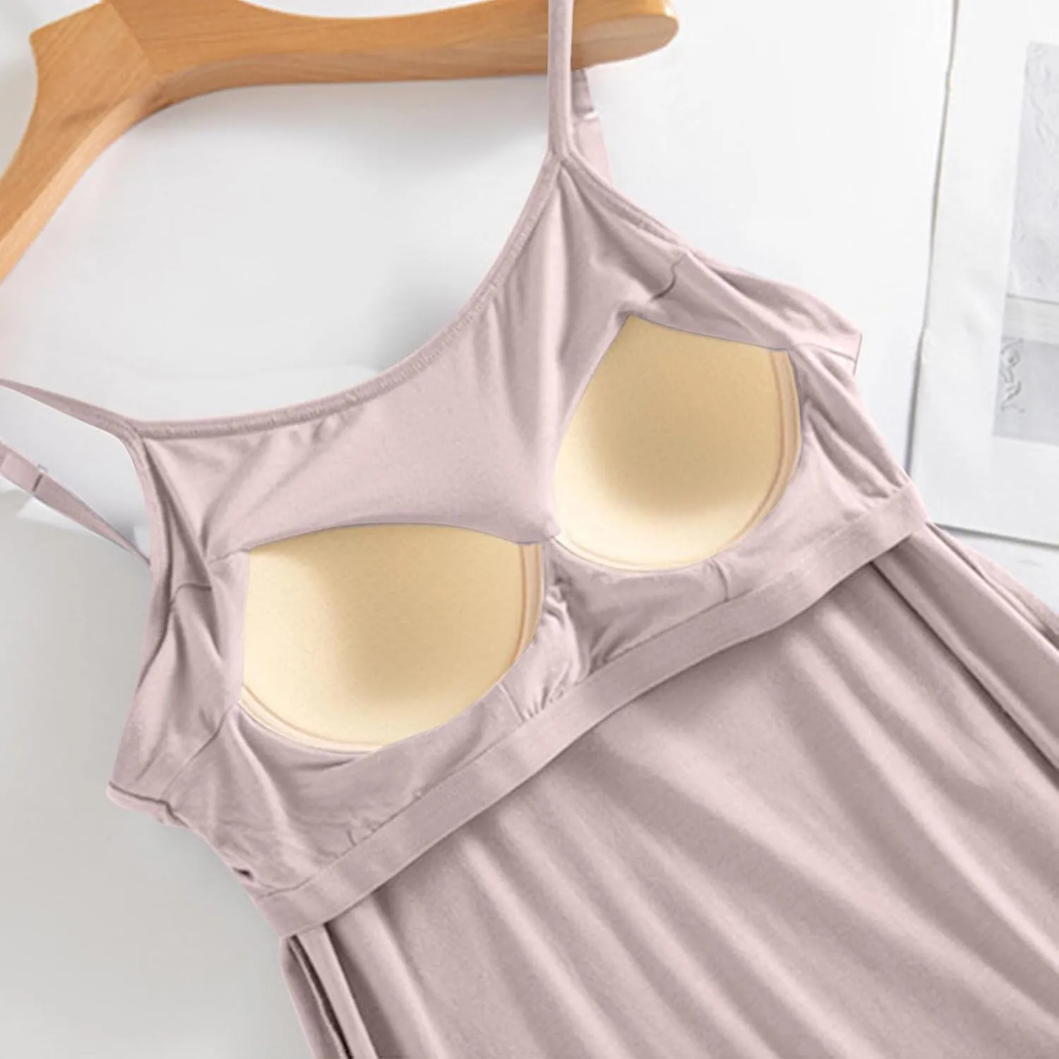 Modal Pajama Nightgowns for Women Cami Night Dress with Build-in Bra Soft Comfy Full Slip Sleepwear Summer Loungewear