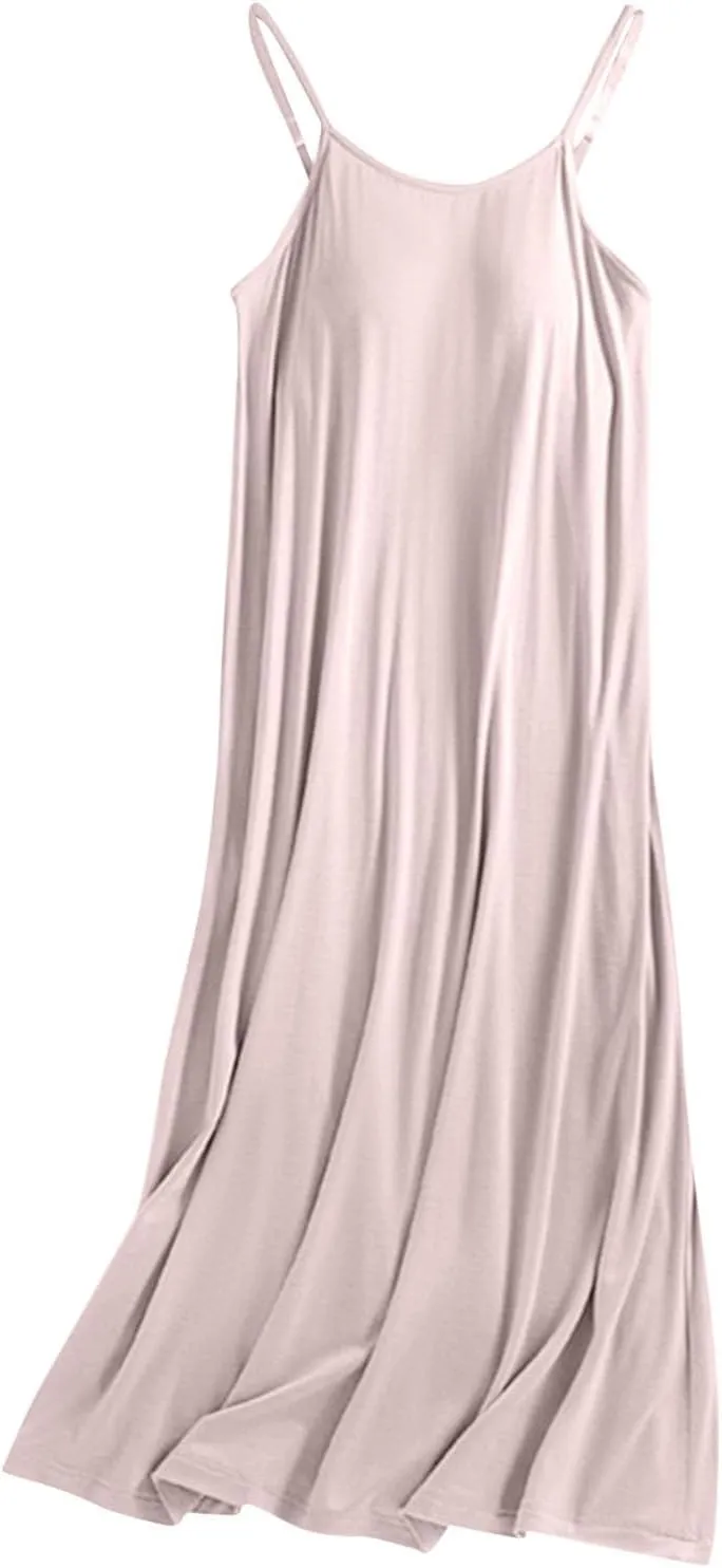 Modal Pajama Nightgowns for Women Cami Night Dress with Build-in Bra Soft Comfy Full Slip Sleepwear Summer Loungewear
