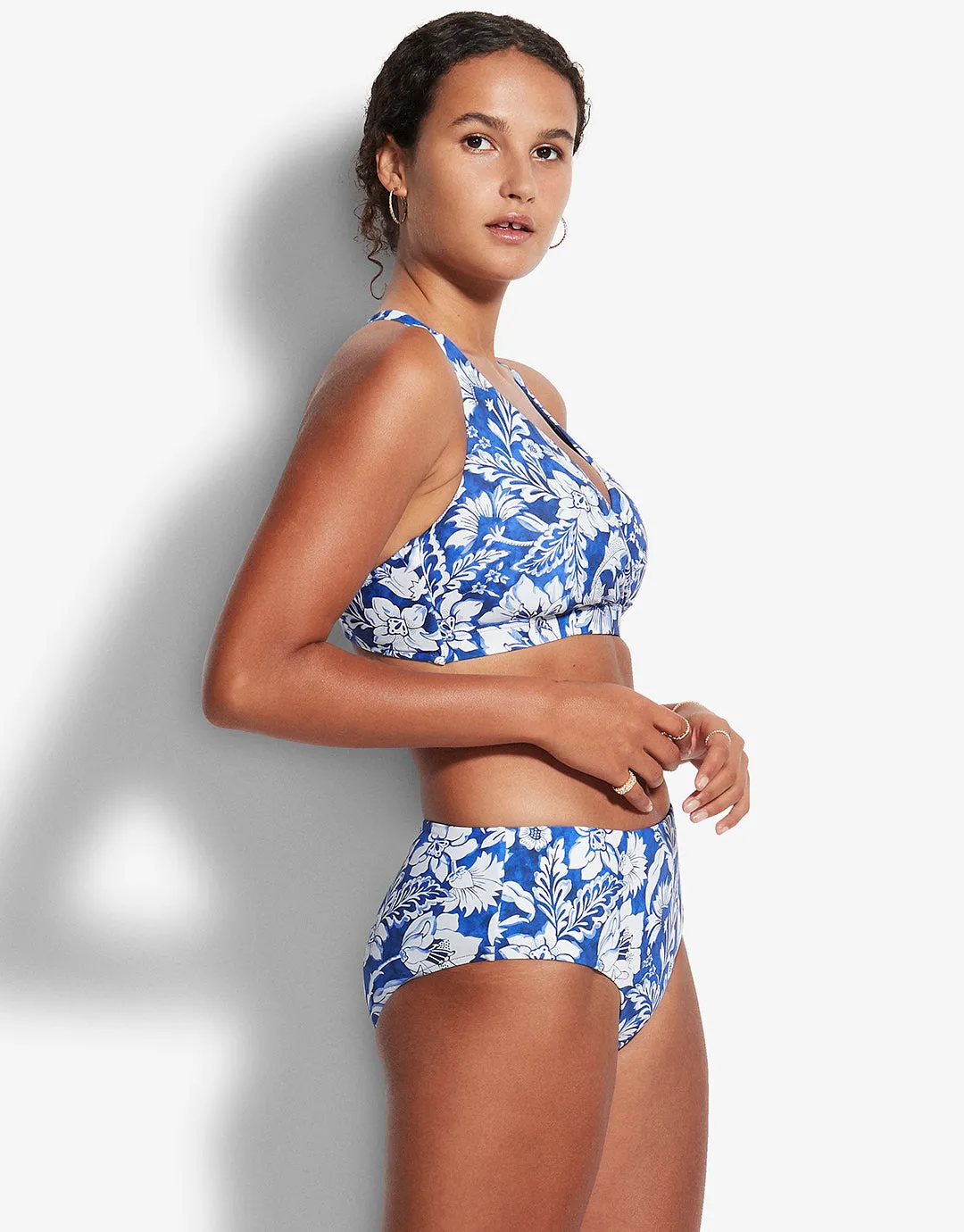 Modern Marina F Cup Cross Front Bra Bikini - Blue