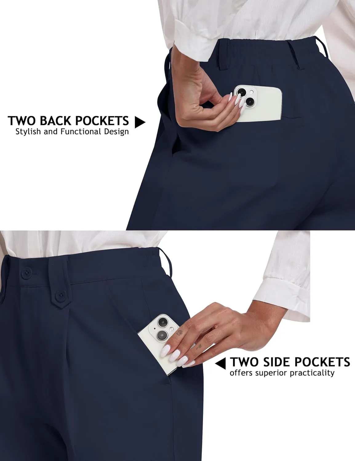 MoFiz Dress Shorts for Women Business Casual Summer Pleated Tailored Elastic Waist Work Office Trouser Shorts with Pockets