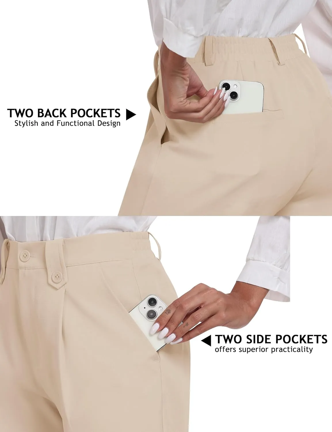 MoFiz Dress Shorts for Women Business Casual Summer Pleated Tailored Elastic Waist Work Office Trouser Shorts with Pockets