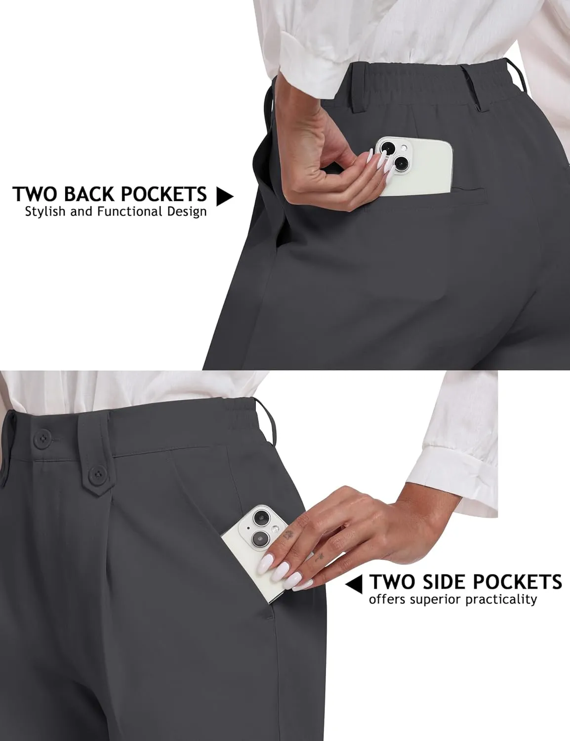MoFiz Dress Shorts for Women Business Casual Summer Pleated Tailored Elastic Waist Work Office Trouser Shorts with Pockets