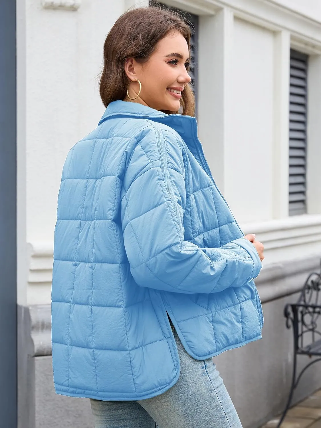 Muchpow Women's Lightweight Down Coat Long Sleeve Full Zipper Oversized Packable Short Puffer Jackets