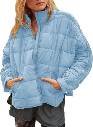 Muchpow Women's Lightweight Down Coat Long Sleeve Full Zipper Oversized Packable Short Puffer Jackets