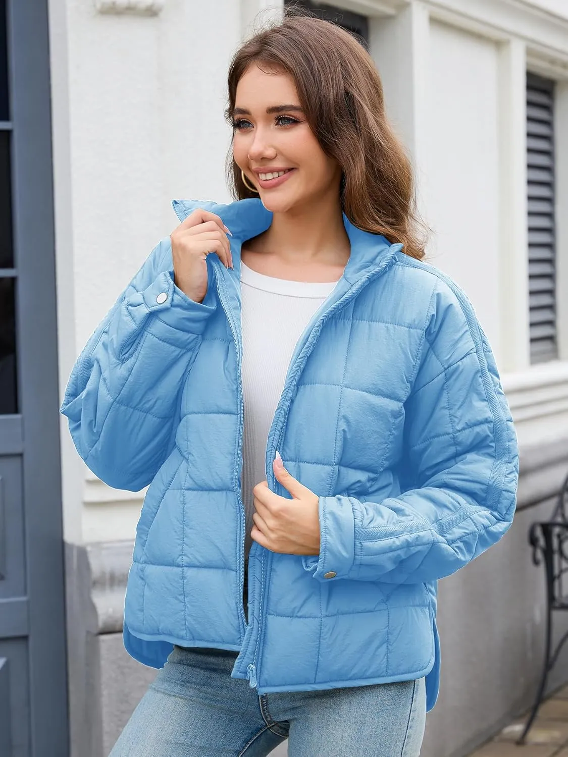 Muchpow Women's Lightweight Down Coat Long Sleeve Full Zipper Oversized Packable Short Puffer Jackets