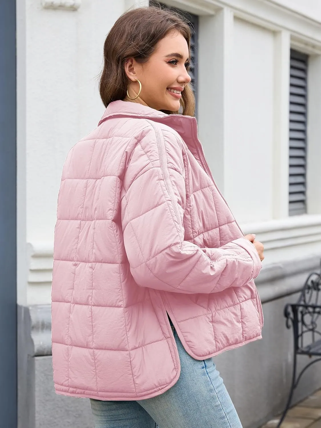 Muchpow Women's Lightweight Down Coat Long Sleeve Full Zipper Oversized Packable Short Puffer Jackets