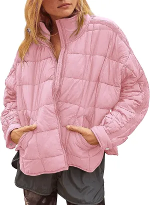 Muchpow Women's Lightweight Down Coat Long Sleeve Full Zipper Oversized Packable Short Puffer Jackets