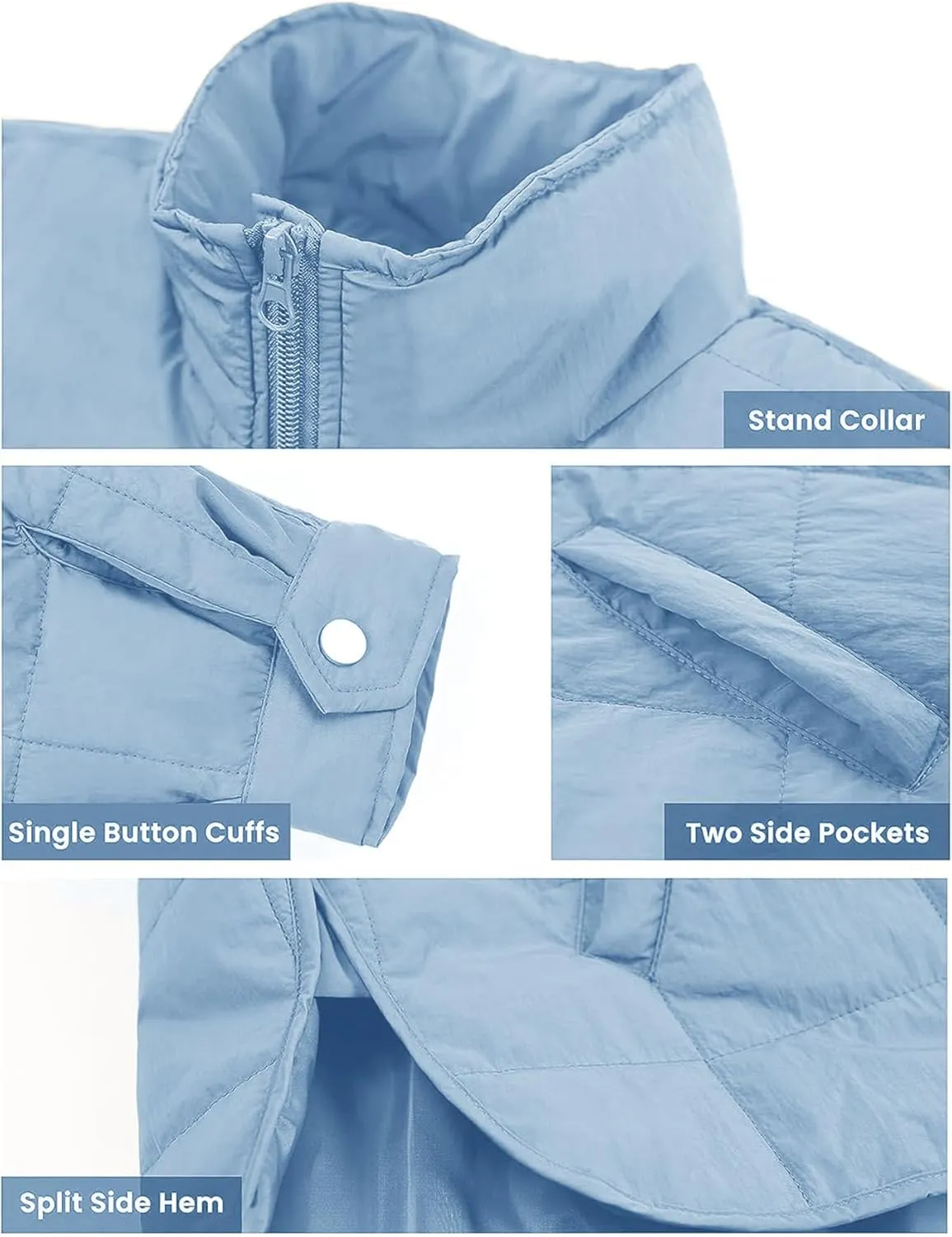 Muchpow Women's Lightweight Down Coat Long Sleeve Full Zipper Oversized Packable Short Puffer Jackets