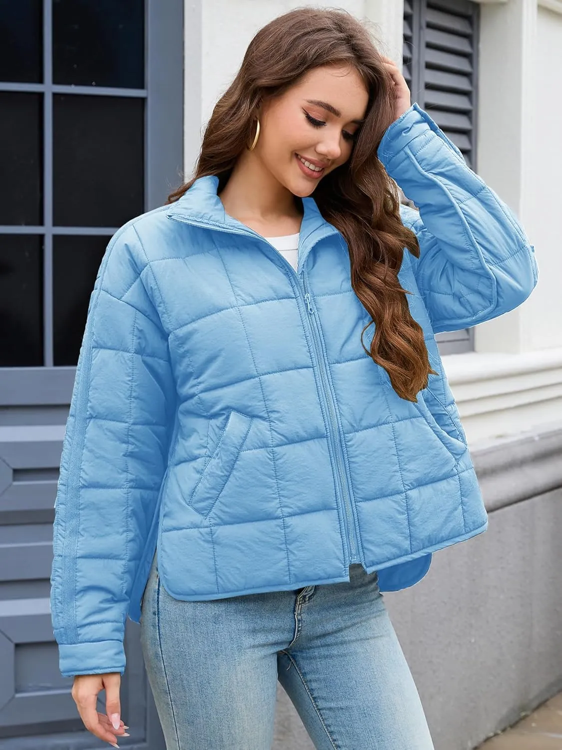 Muchpow Women's Lightweight Down Coat Long Sleeve Full Zipper Oversized Packable Short Puffer Jackets