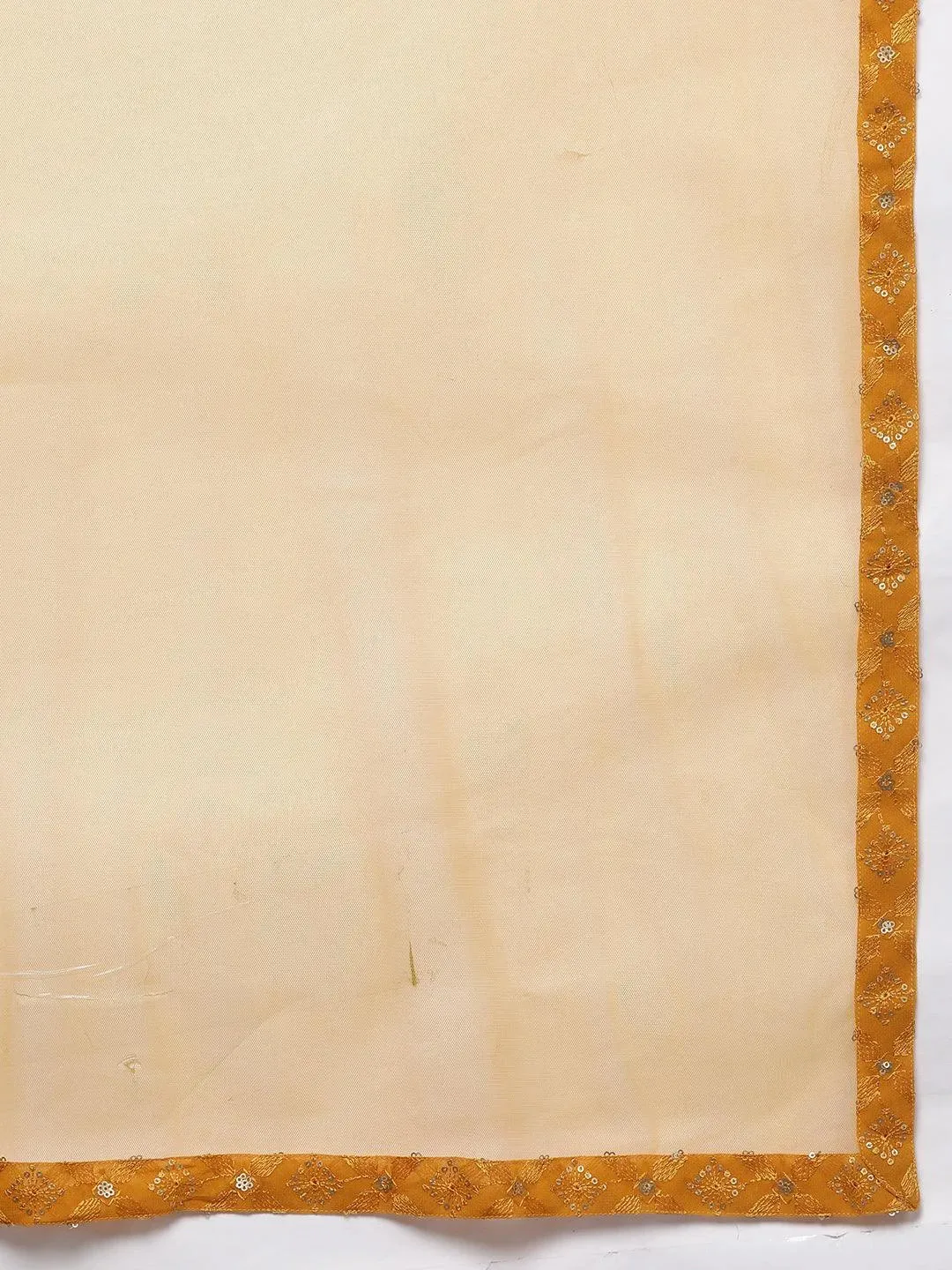 Mustard Embroidered Georgette A-Line Kurti With Palazzos & Dupatta