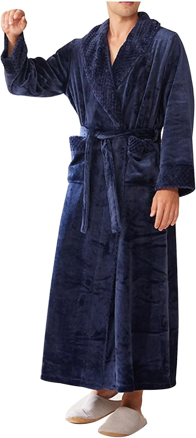 Mzkdieey Womens Plush Fleece Long Robe Flannel Warm Bathrobe Full Length Winter Housecoat Soft Cozy Nightgown Sleepwear
