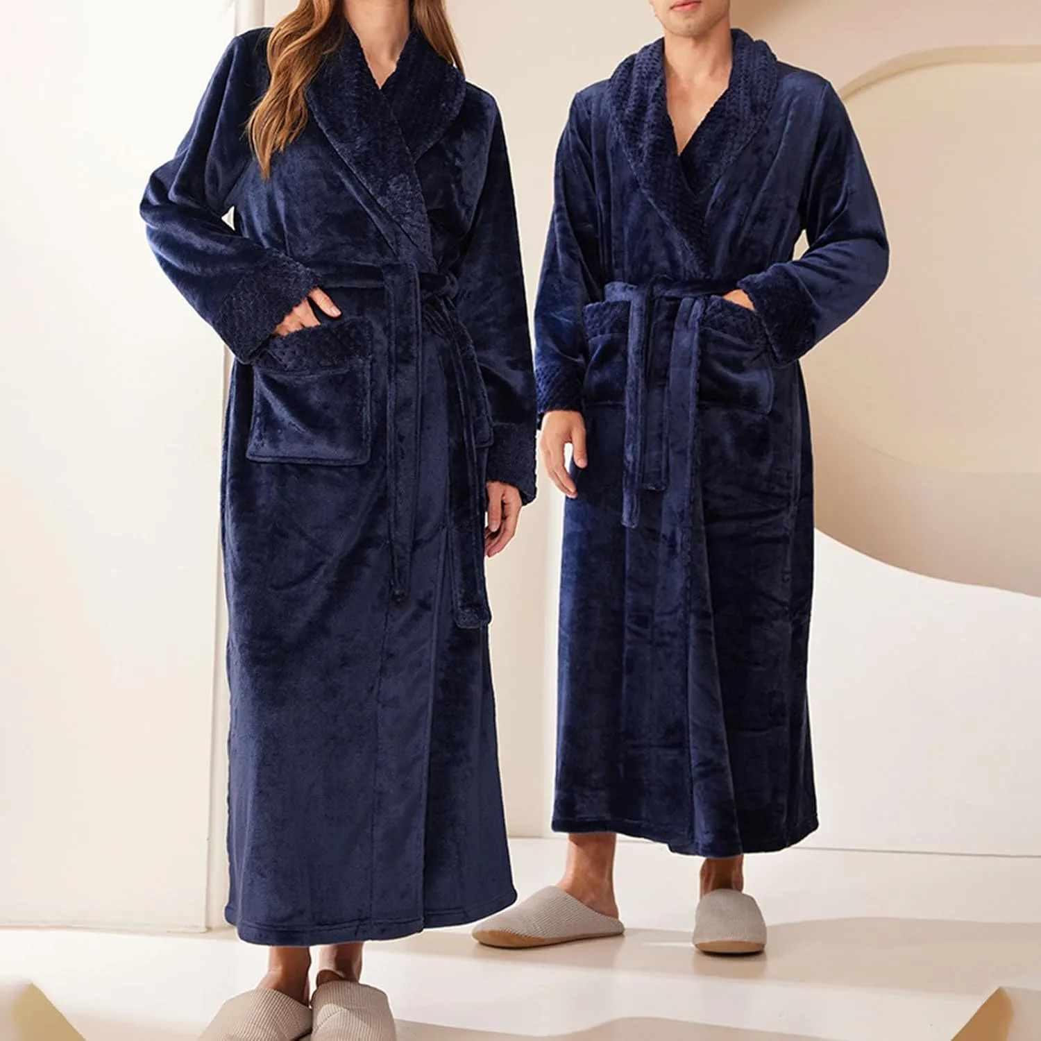 Mzkdieey Womens Plush Fleece Long Robe Flannel Warm Bathrobe Full Length Winter Housecoat Soft Cozy Nightgown Sleepwear