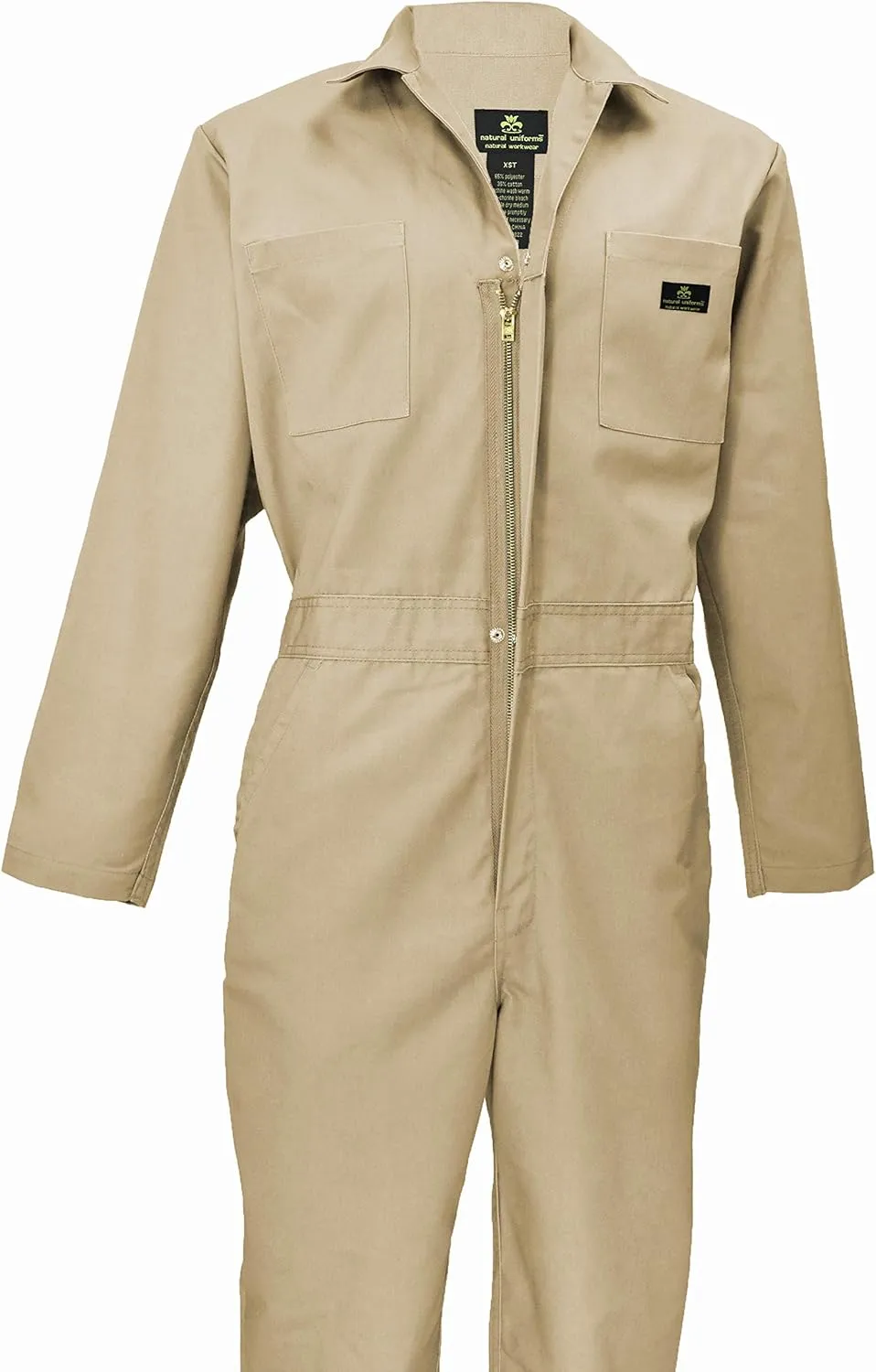 Natural Uniforms Mens Long Sleeve Zip Up Twill Coverall, Stain and Wrinkle Resistant