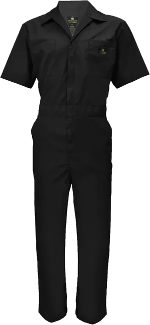 Natural Uniforms Mens Short Sleeve Zip Up Coverall, Stain and Wrinkle Resistant (Black, Large)