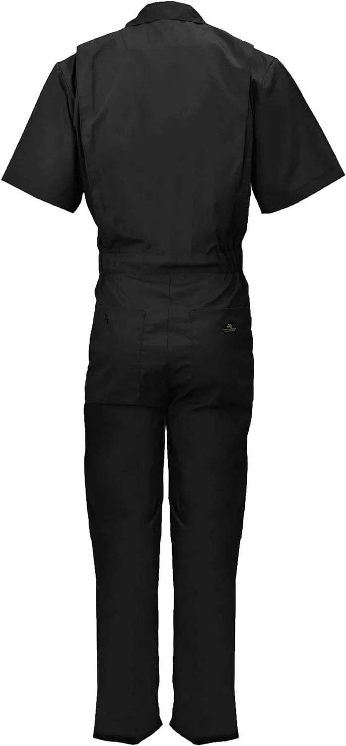 Natural Uniforms Mens Short Sleeve Zip Up Coverall, Stain and Wrinkle Resistant (Black, Large)
