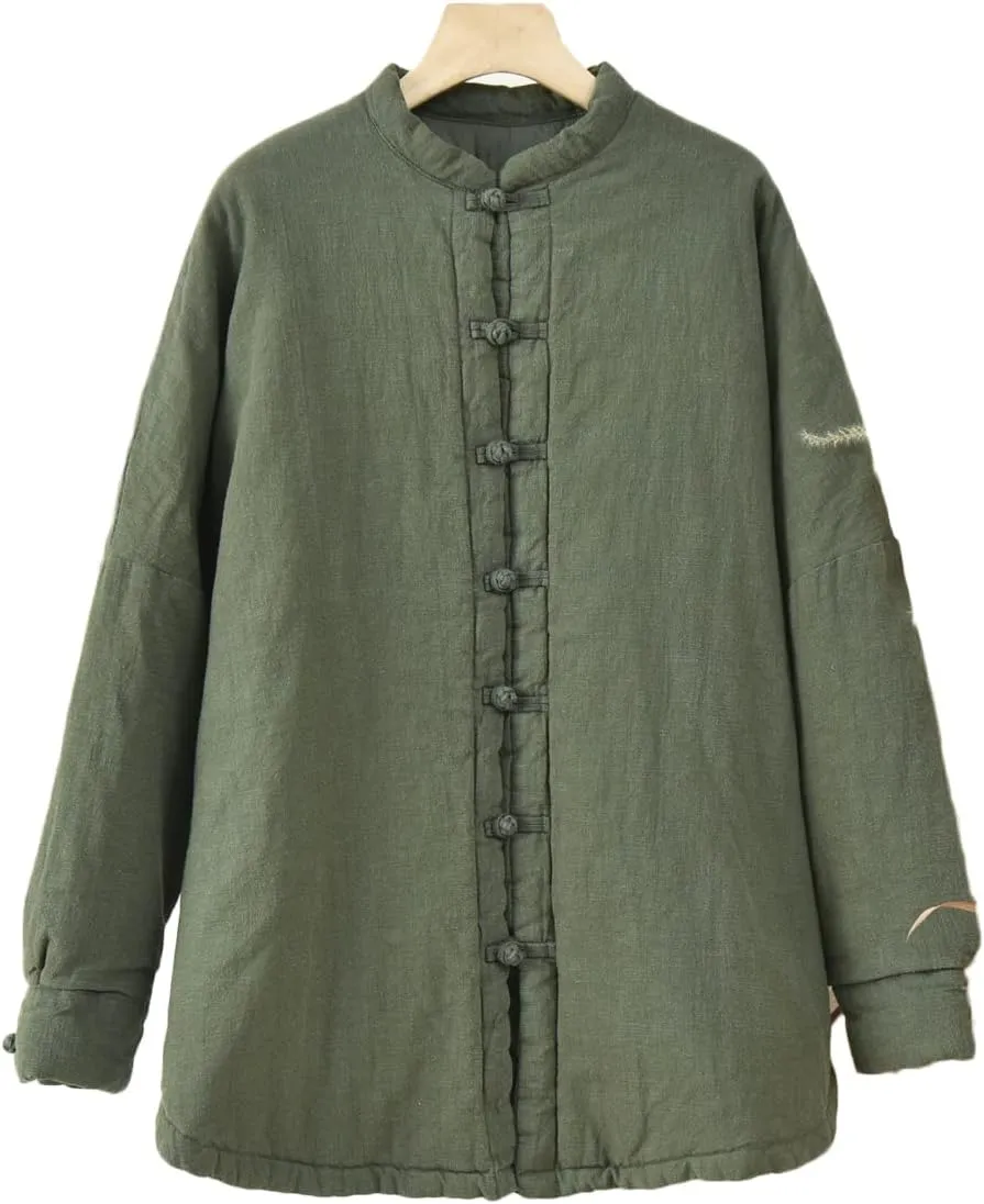 NFYM Women Quilted Jackets Long Sleeve Button Down Lightweight Casual Loose Warm Padded Winter Coat