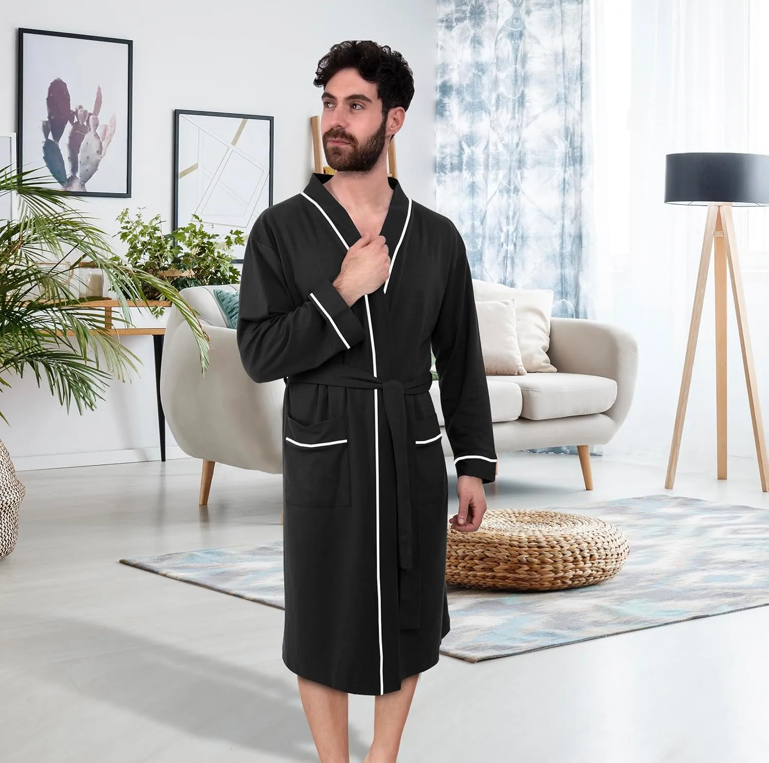 NY Threads Men's Robe Cotton Blend Knit Bathrobe