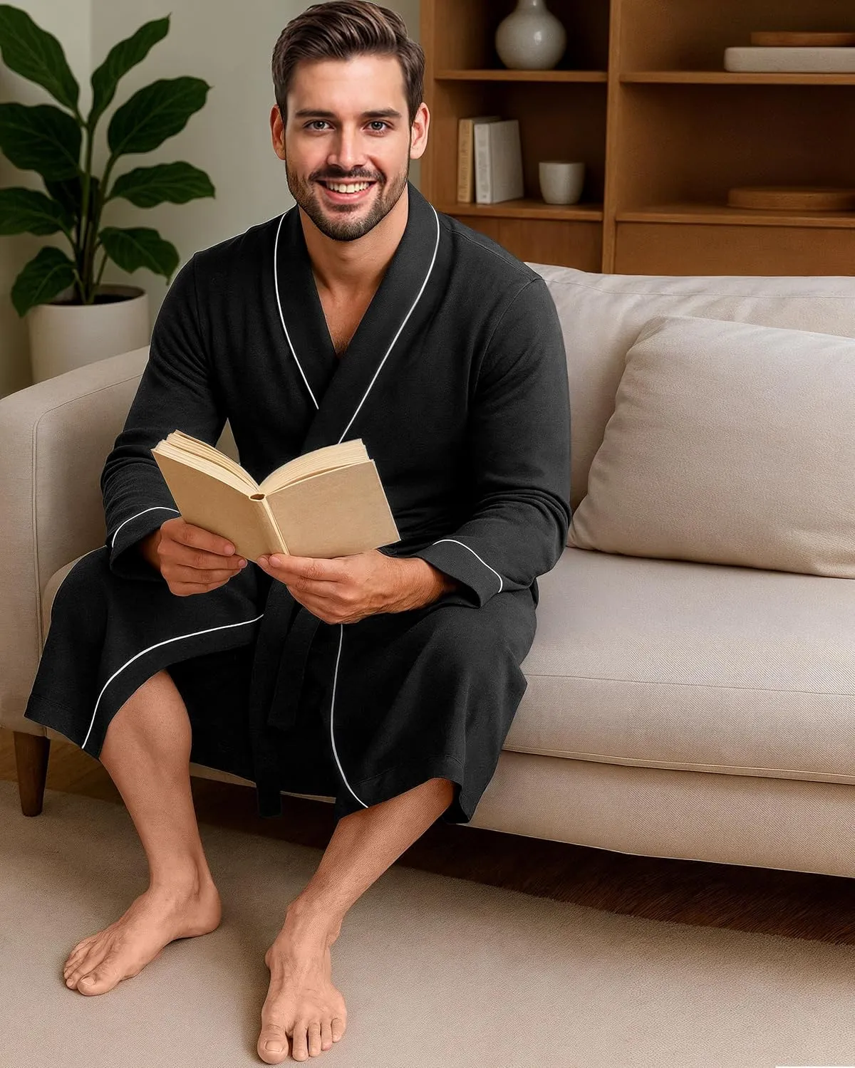 NY Threads Men's Robe Cotton Blend Knit Bathrobe