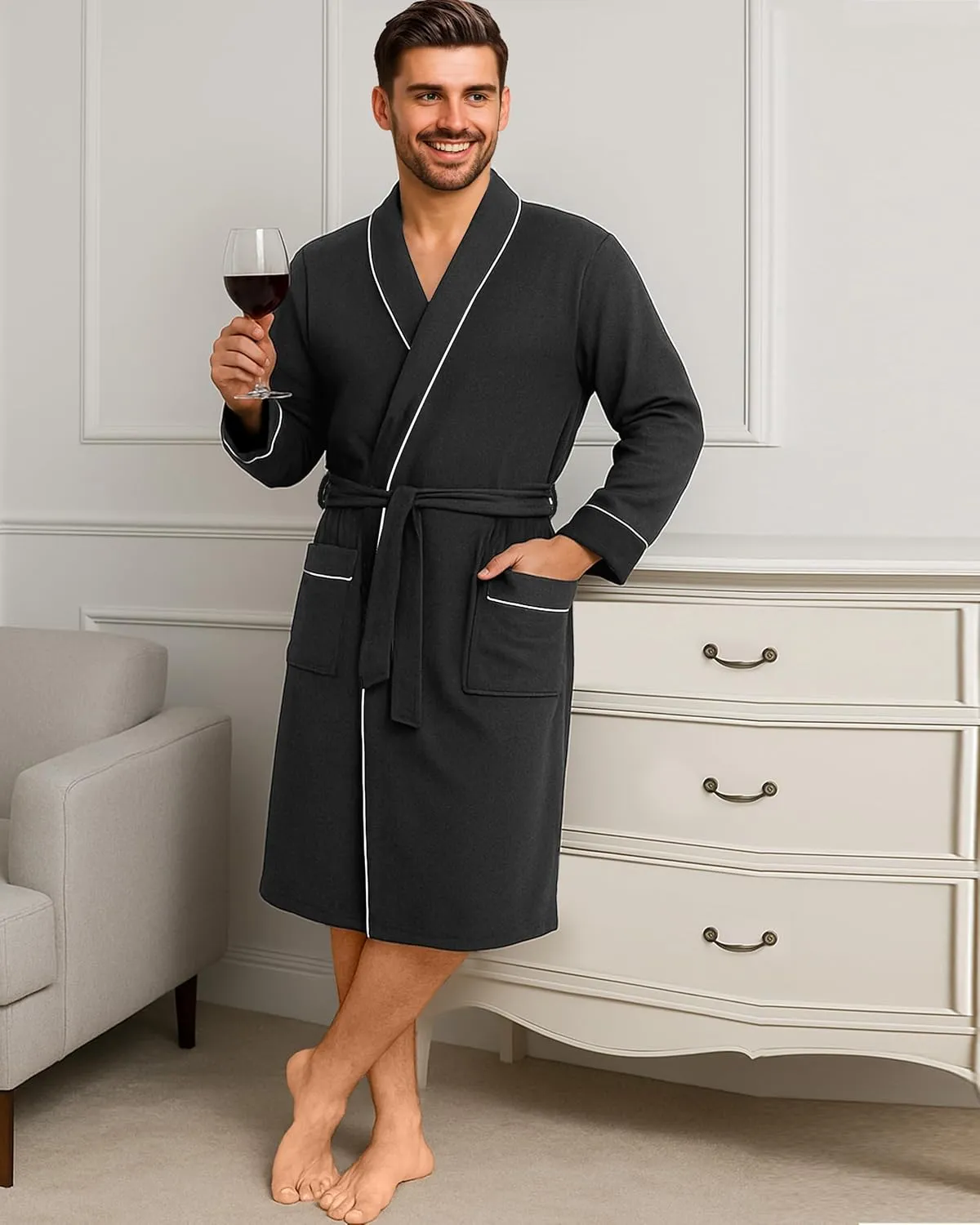 NY Threads Men's Robe Cotton Blend Knit Bathrobe