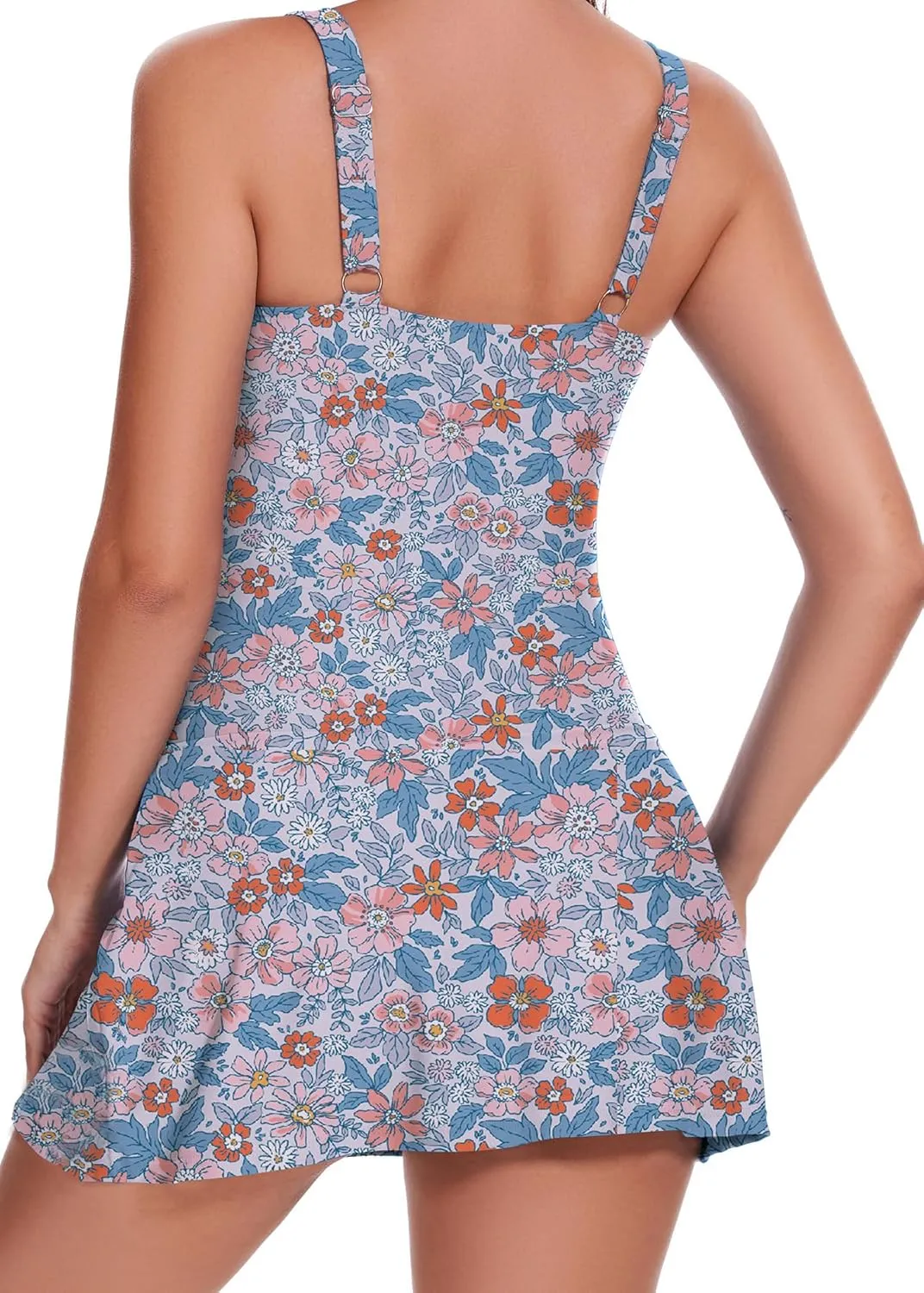 One Piece Swimdress Swimsuit for Women Tummy Control Split Swim Dress Skirt Bandeau Bathing Suit