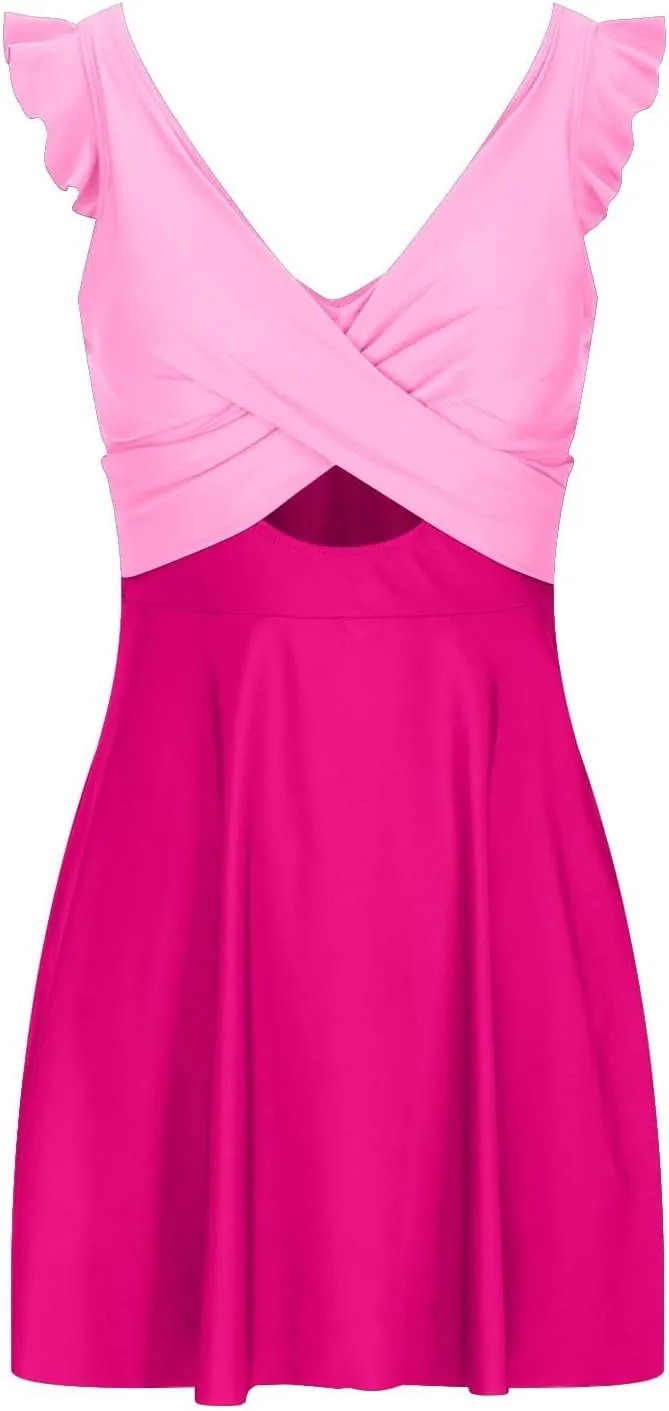 One Piece Swimdress Swimsuits for Women Tummy Control Swim Dresses Skirt Bathing Suit Athletic Skirted Swimsuit