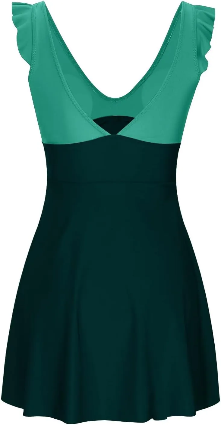 One Piece Swimdress Swimsuits for Women Tummy Control Swim Dresses Skirt Bathing Suit Athletic Skirted Swimsuit