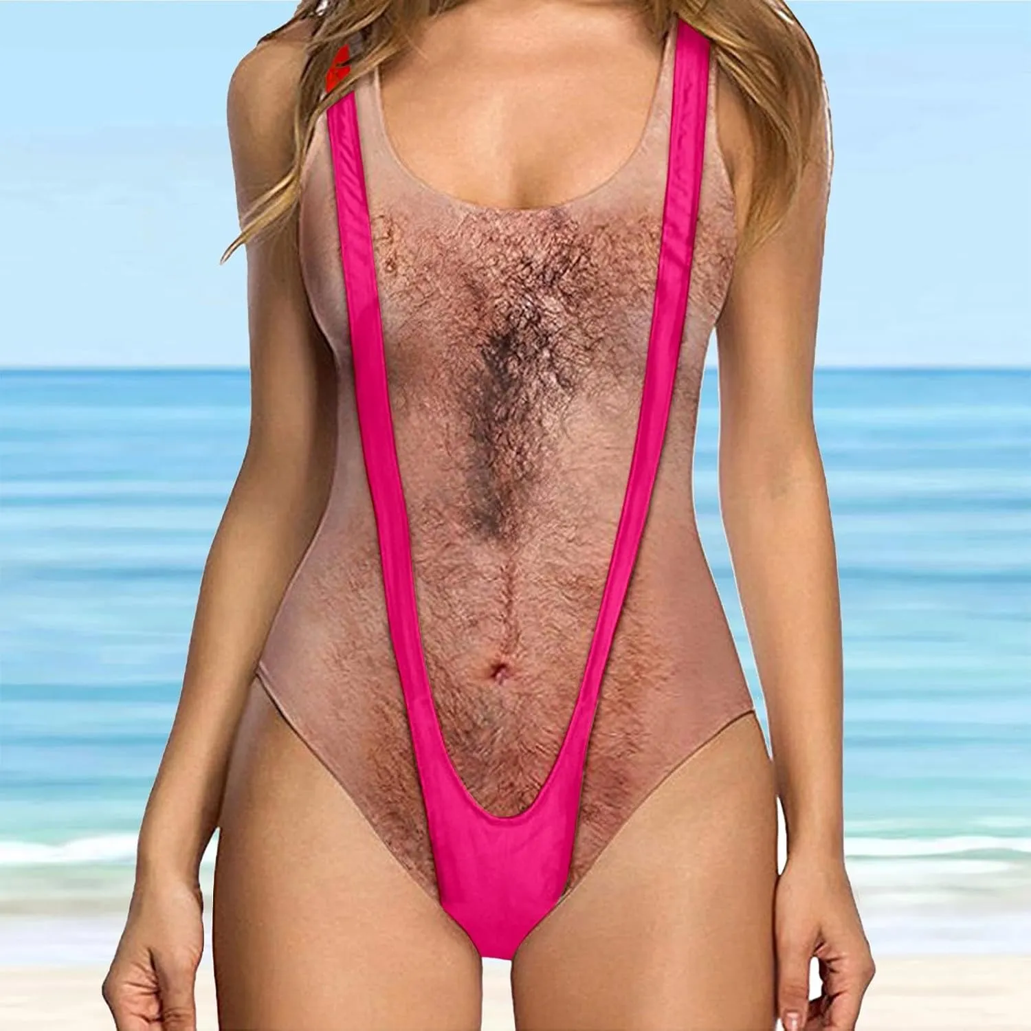 One Piece Swimsuit Funny Hairy Chest Swimwear Bathing Suit for Women Beachwear Bodysuits for Women Swimwear Novelty