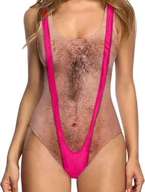 One Piece Swimsuit Funny Hairy Chest Swimwear Bathing Suit for Women Beachwear Bodysuits for Women Swimwear Novelty