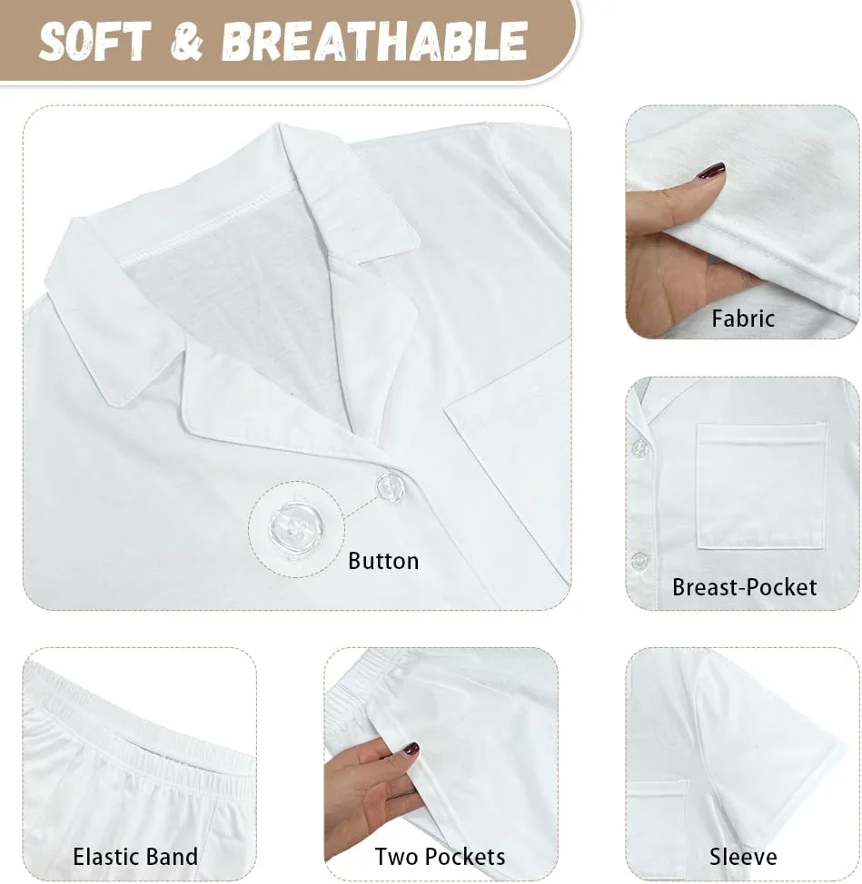 Pajama Set for Women Short Sleeve Button Down Sleepwear Summer Pjs Shorts Set