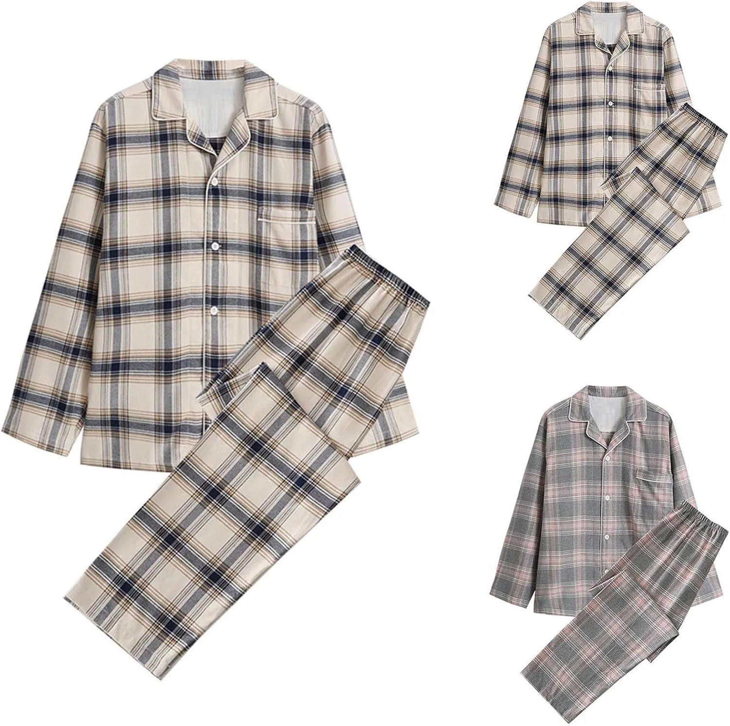 Plaid Pajama Set for Men and Women Couple Pajama Sets Long Sleeve Lightweight Soft Warm Pjs Sets 2Piece Loungewear